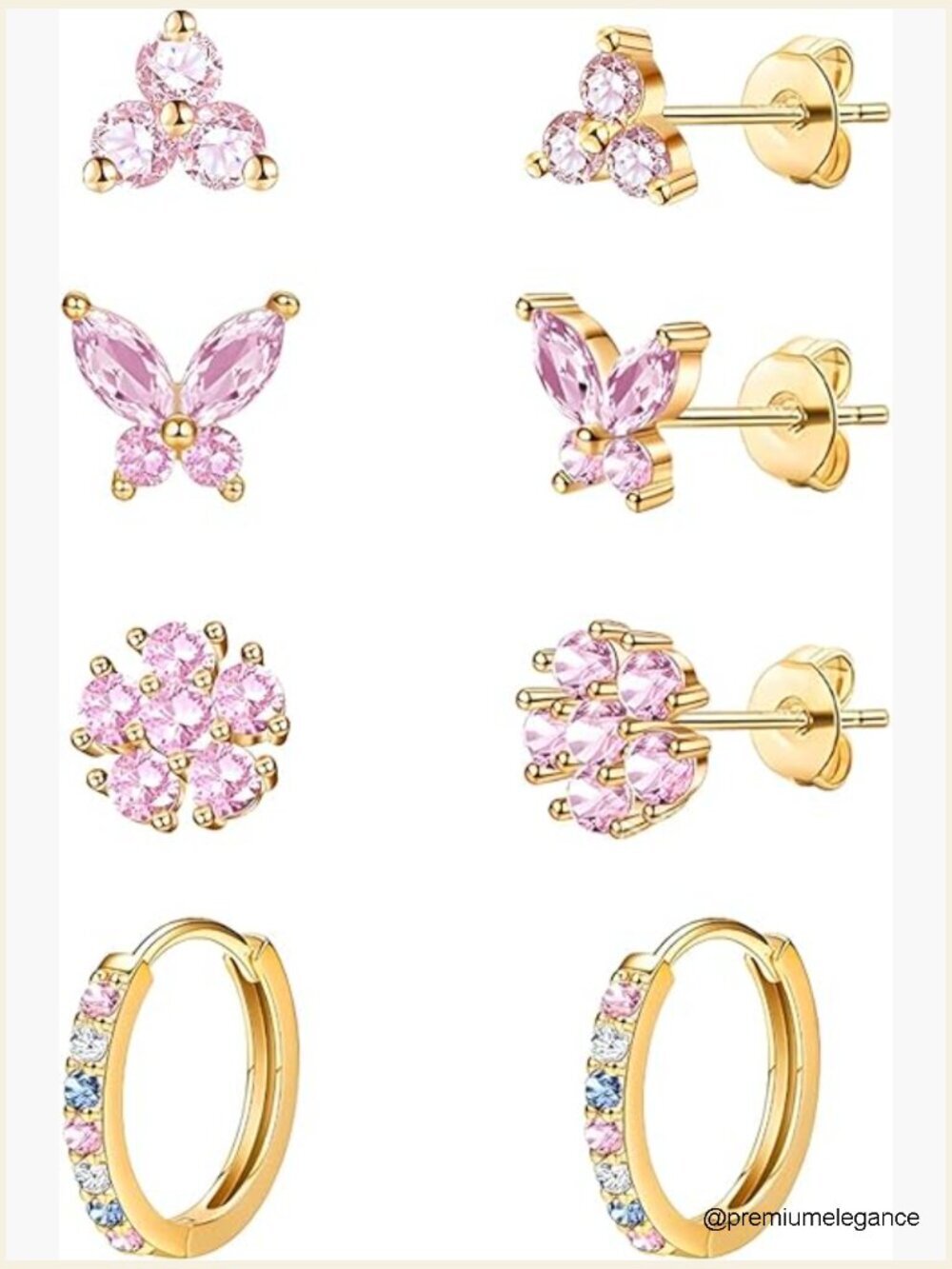 14K Gold Plated Stud Earrings Set - 4 Pairs Dainty Earrings